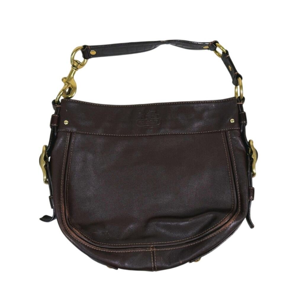 Vintage Y2K Coach Leather Hobo Bag Brown Gold Hardware Shoulder Purse Zip 2000s